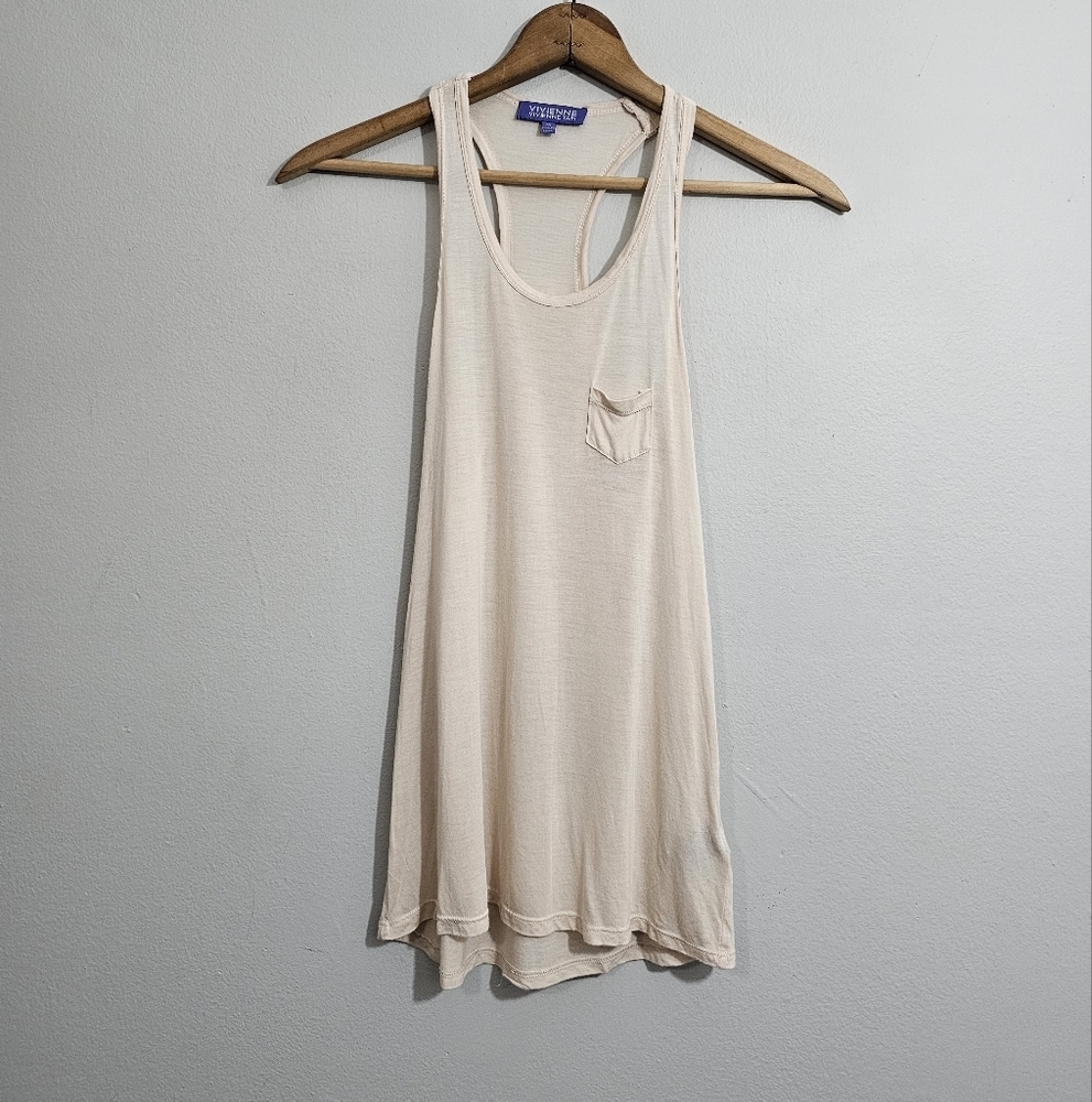 Vivienne Tam Solid Cream Semi-Sheer Tank Top